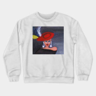 Girl in Red Feathered Hat Crewneck Sweatshirt